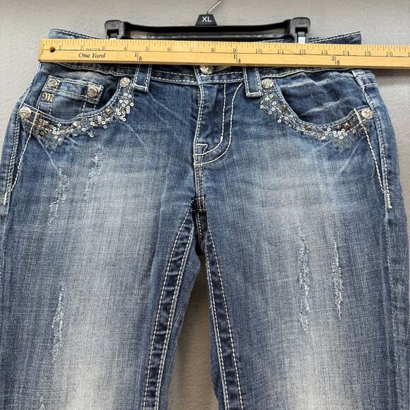 Miss Me Jeans Women's 27x31 (4) Blue Bootcut Rhinestone Pocket Flaps Studding - Picture 12 of 16